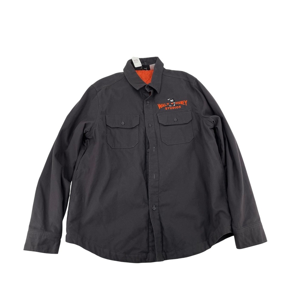 Disney Shirt Jacket Large Charcoal Grey Excellent Walt Disney Studios 100 Years